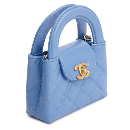 Chanel 2025 Bue Shiny Aged Calfskin Leather Nano Kelly Crossbody Bag