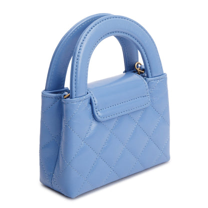 Chanel 2025 Bue Shiny Aged Calfskin Leather Nano Kelly Crossbody Bag