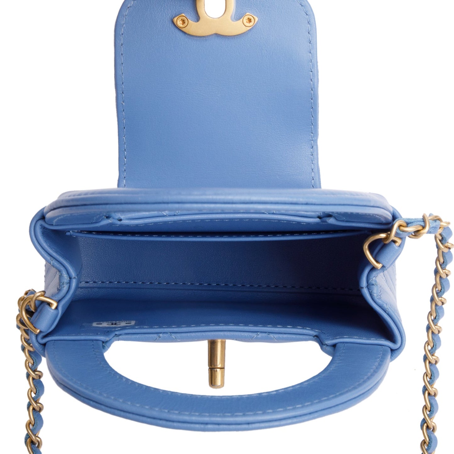 Chanel 2025 Bue Shiny Aged Calfskin Leather Nano Kelly Crossbody Bag