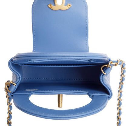 Chanel 2025 Bue Shiny Aged Calfskin Leather Nano Kelly Crossbody Bag