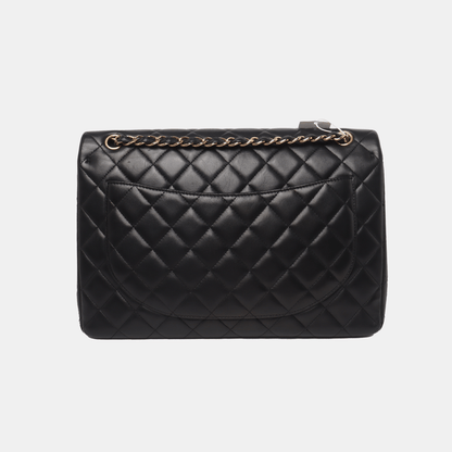 Chanel Classic Flap Maxi Black Lambskin Leather Double Flap with Gold Hardware, 2014-2015