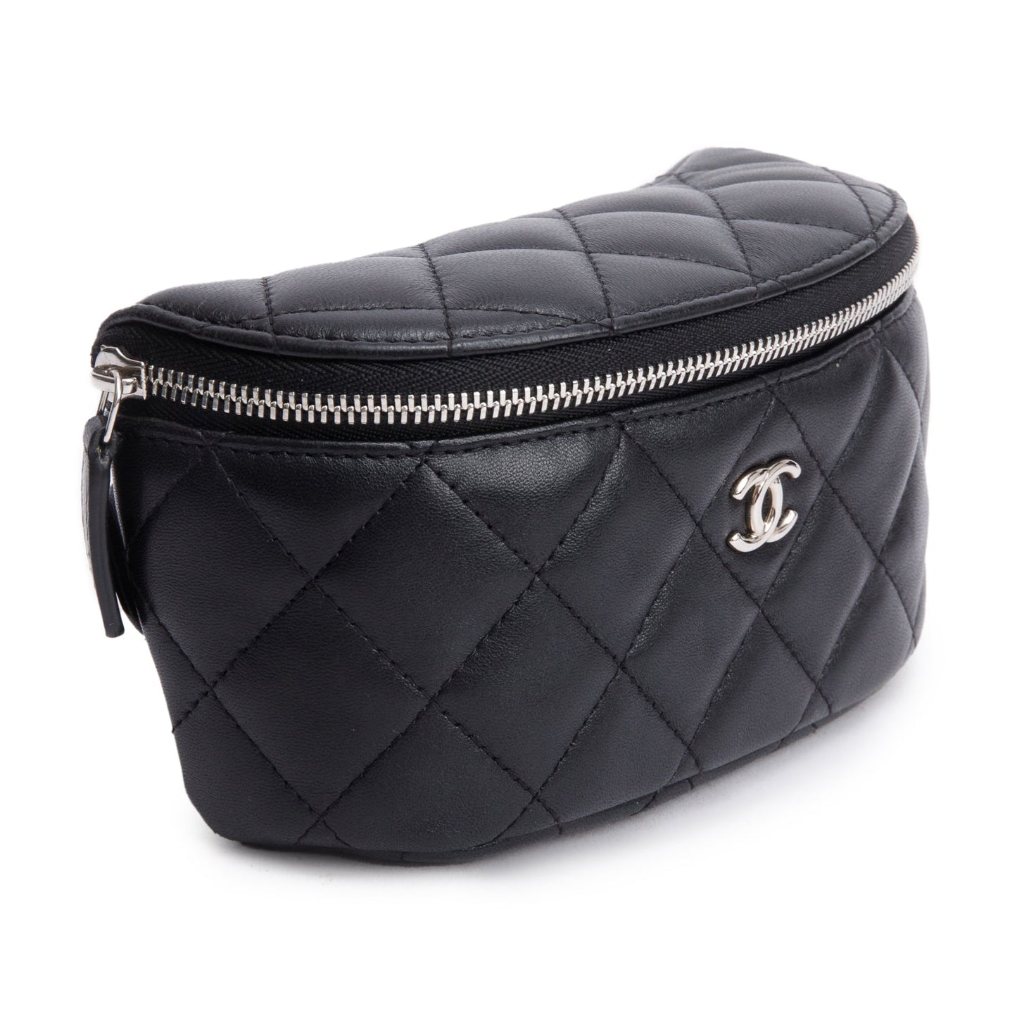 Chanel 2021 Black Quilted Lambskin Leather Classic Arm Coin Purse Pouch