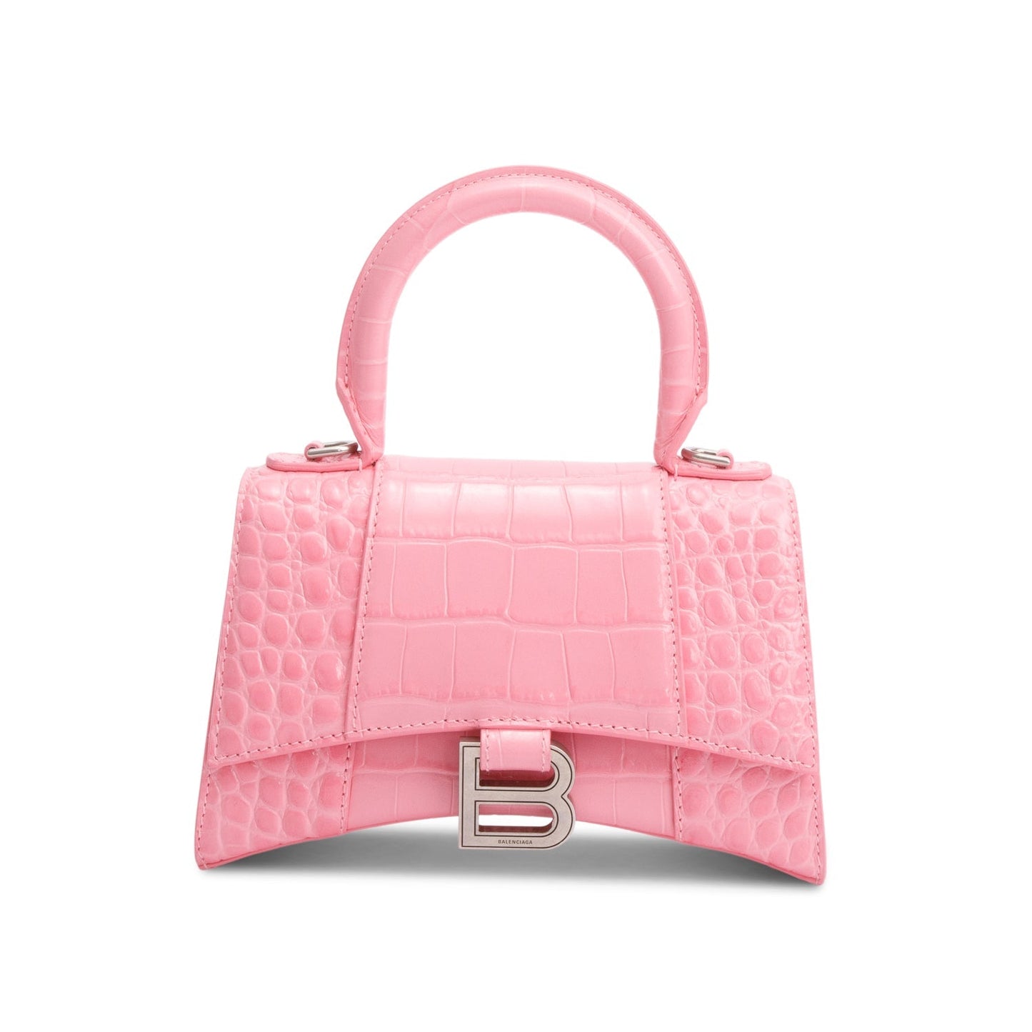 Balenciaga Pink Croc-Embossed Leather XS Hourglass Top Handle Bag