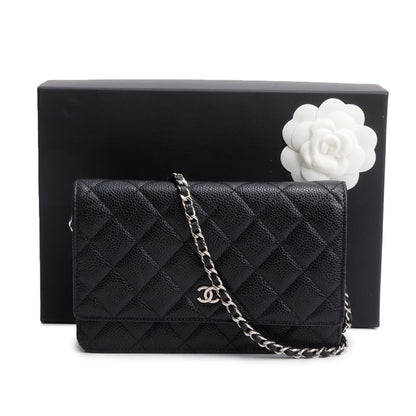 Chanel Black Quilted Caviar Leather Classic Wallet on Chain