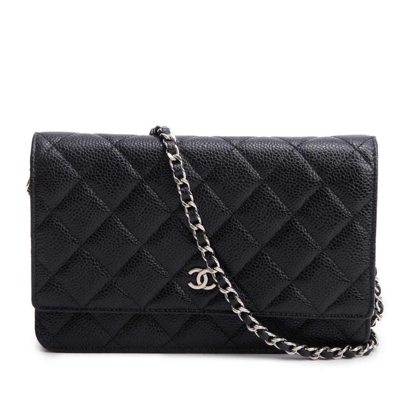 Chanel Black Quilted Caviar Leather Classic Wallet on Chain