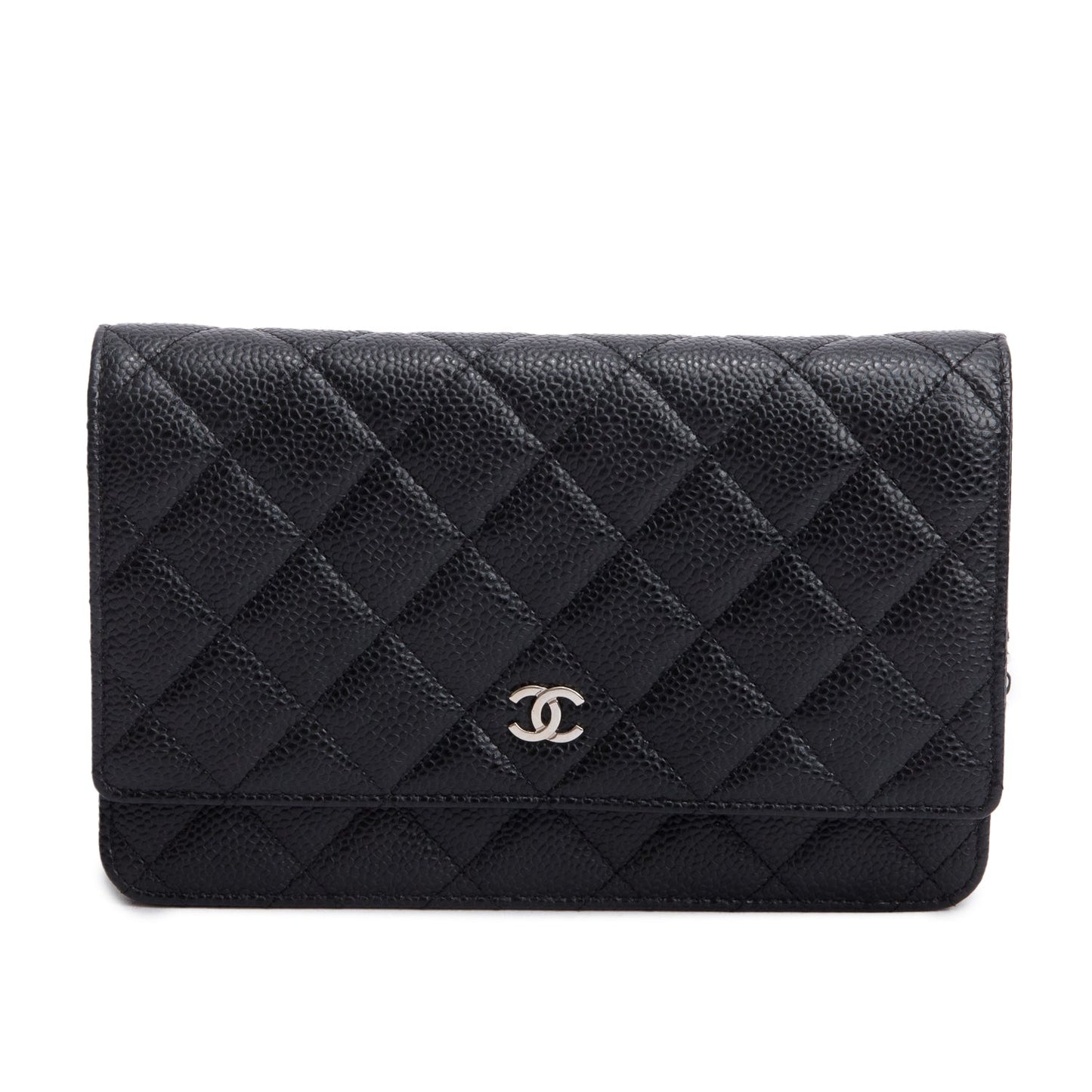 Chanel Black Quilted Caviar Leather Classic Wallet on Chain