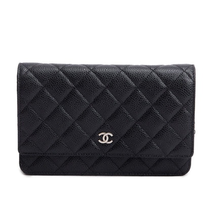 Chanel Black Quilted Caviar Leather Classic Wallet on Chain