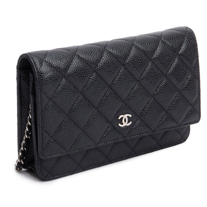 Chanel Black Quilted Caviar Leather Classic Wallet on Chain