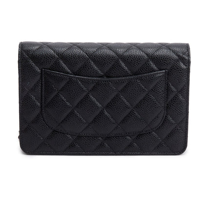 Chanel Black Quilted Caviar Leather Classic Wallet on Chain