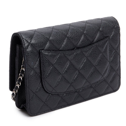 Chanel Black Quilted Caviar Leather Classic Wallet on Chain
