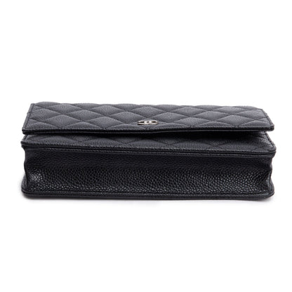 Chanel Black Quilted Caviar Leather Classic Wallet on Chain