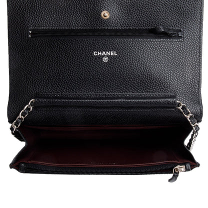 Chanel Black Quilted Caviar Leather Classic Wallet on Chain