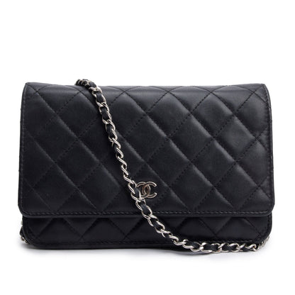 Chanel 2021 Black Quilted Lambskin Leather Classic Wallet on Chain