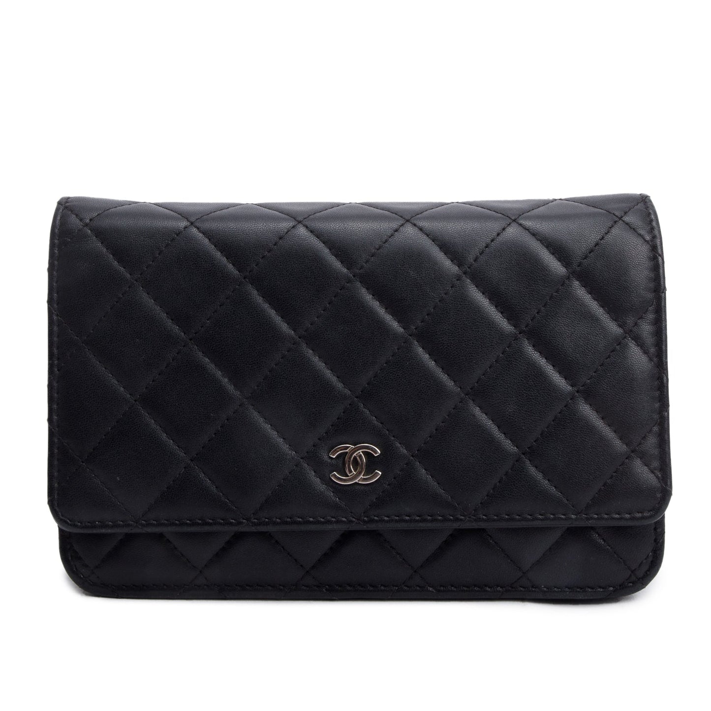 Chanel 2021 Black Quilted Lambskin Leather Classic Wallet on Chain