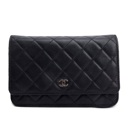 Chanel 2021 Black Quilted Lambskin Leather Classic Wallet on Chain