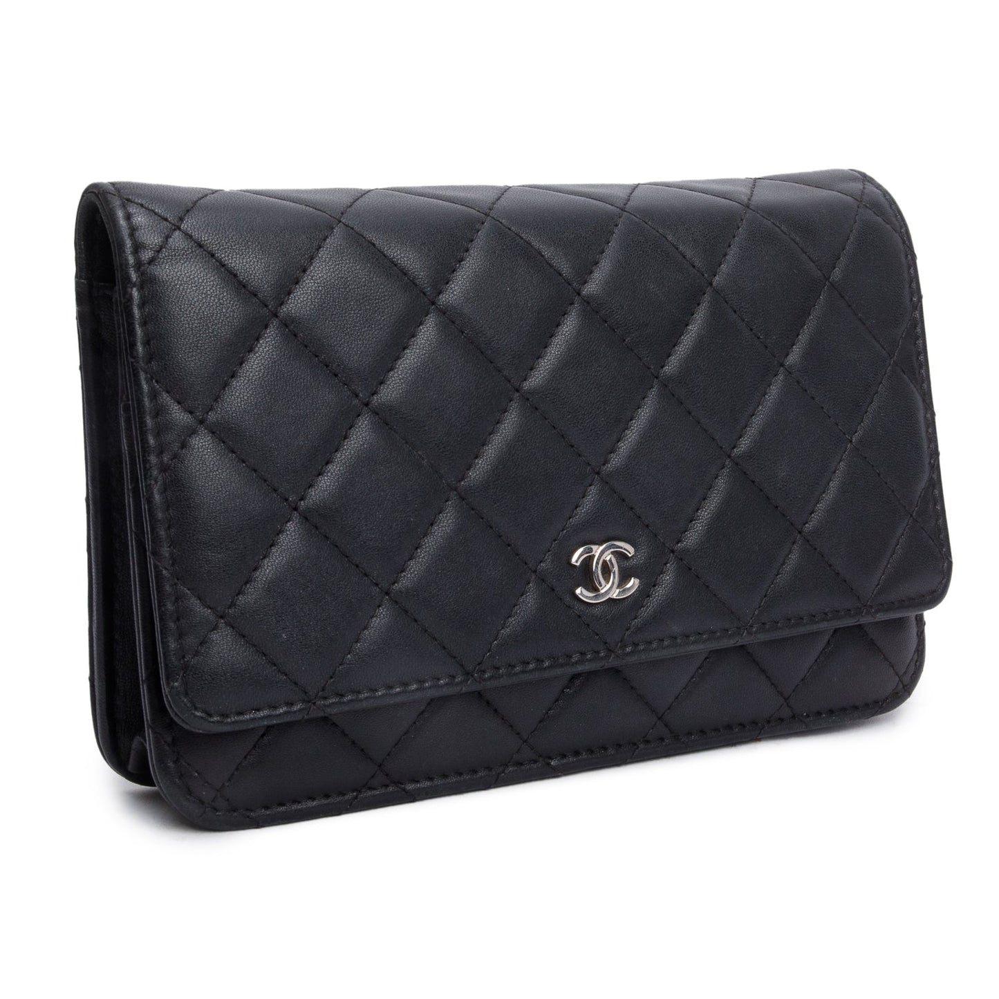 Chanel 2021 Black Quilted Lambskin Leather Classic Wallet on Chain