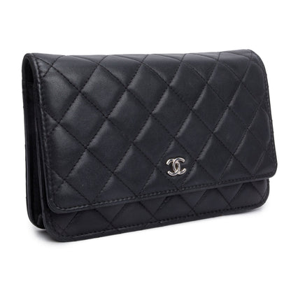 Chanel 2021 Black Quilted Lambskin Leather Classic Wallet on Chain