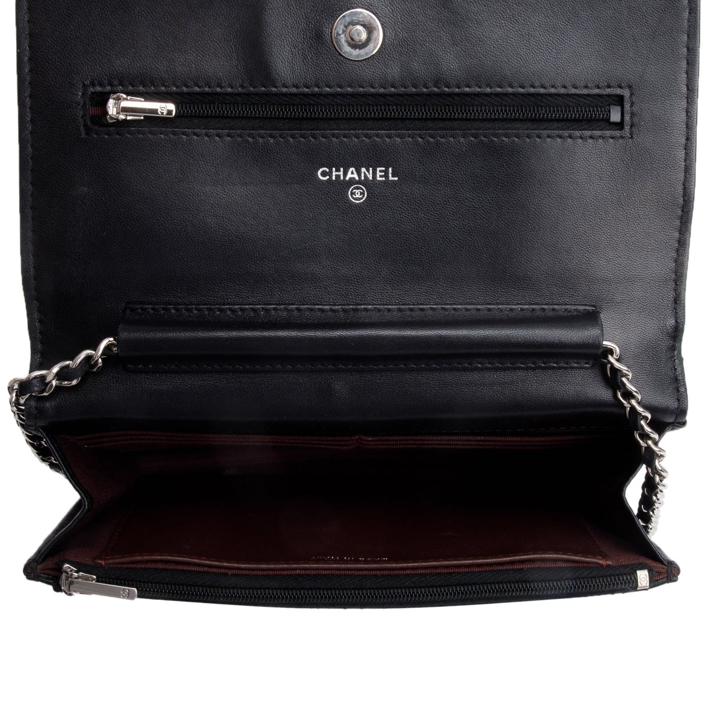 Chanel 2021 Black Quilted Lambskin Leather Classic Wallet on Chain