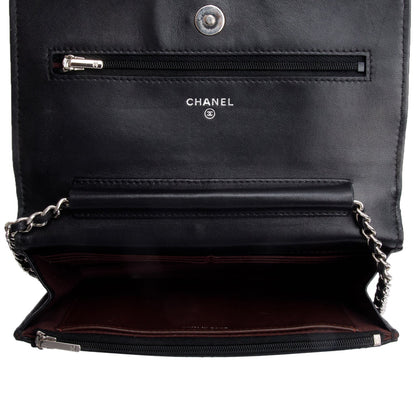 Chanel 2021 Black Quilted Lambskin Leather Classic Wallet on Chain