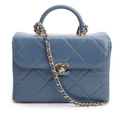 Chanel 2023 Blue Quilted Lambskin Leather Vanity Top Handle Bag