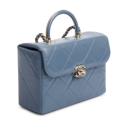 Chanel 2023 Blue Quilted Lambskin Leather Vanity Top Handle Bag