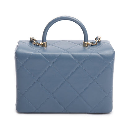 Chanel 2023 Blue Quilted Lambskin Leather Vanity Top Handle Bag