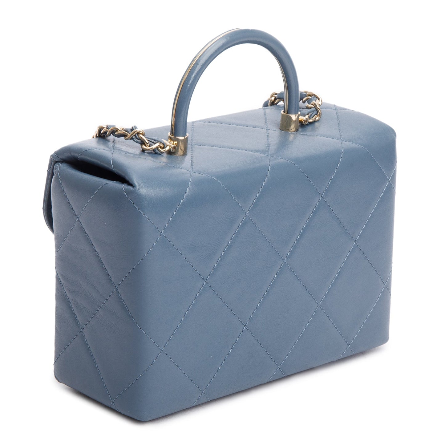 Chanel 2023 Blue Quilted Lambskin Leather Vanity Top Handle Bag