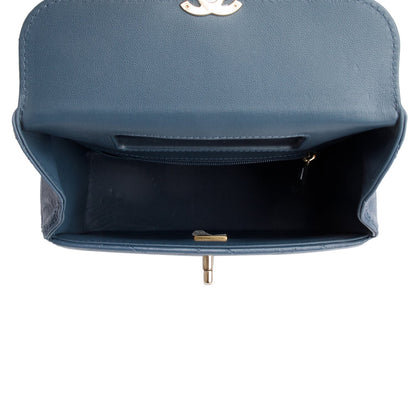 Chanel 2023 Blue Quilted Lambskin Leather Vanity Top Handle Bag