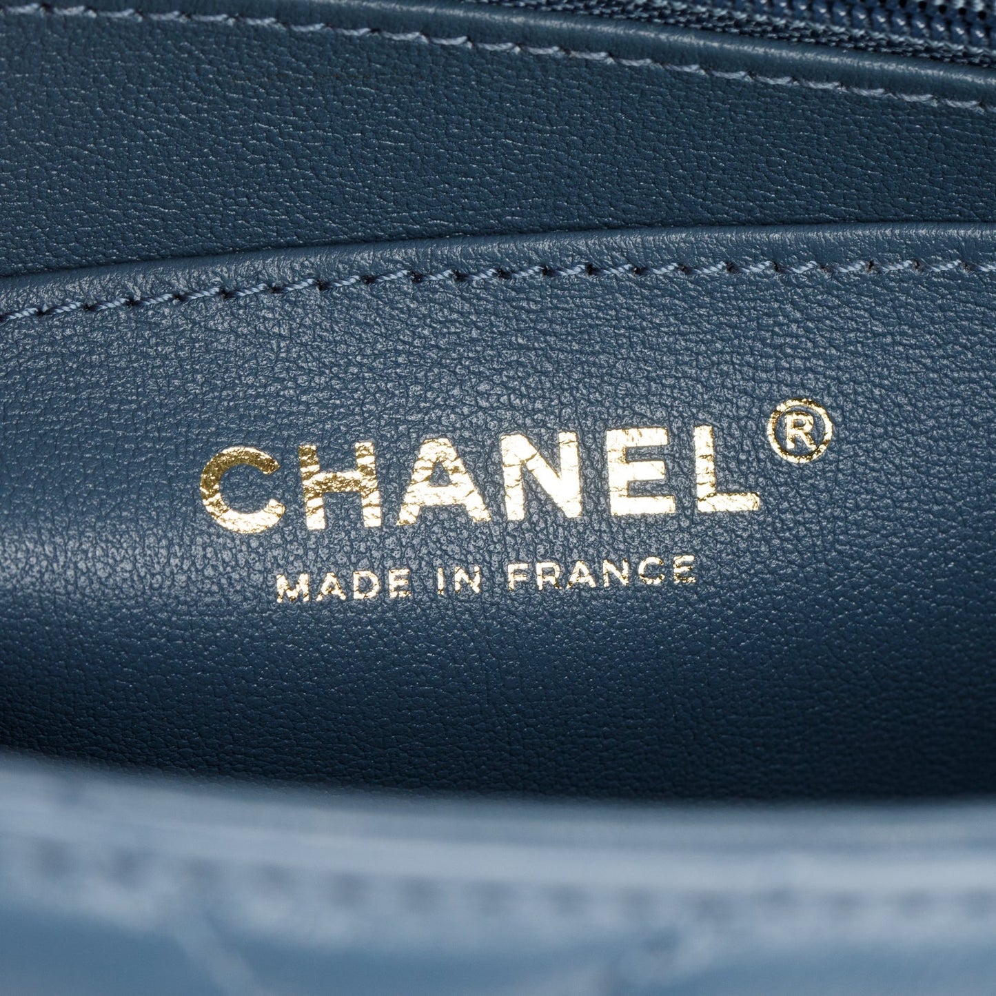 Chanel 2023 Blue Quilted Lambskin Leather Vanity Top Handle Bag