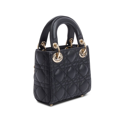 Christian Dior 2022 Black Leather Micro Lady Dior Bag