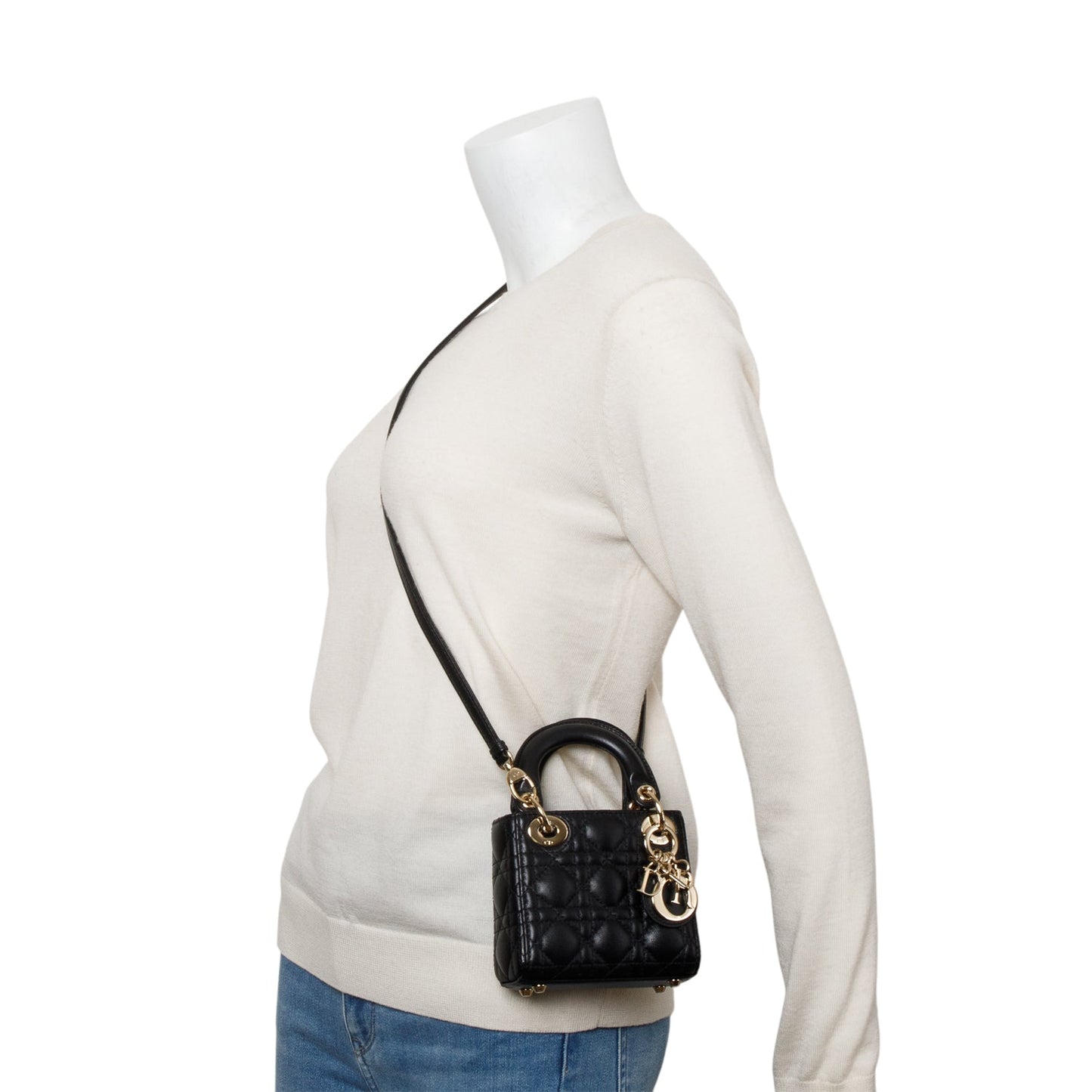 Christian Dior 2022 Black Leather Micro Lady Dior Bag