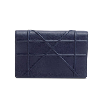 Christian Dior Blue Grained Calfskin Diorama Wallet on Chain