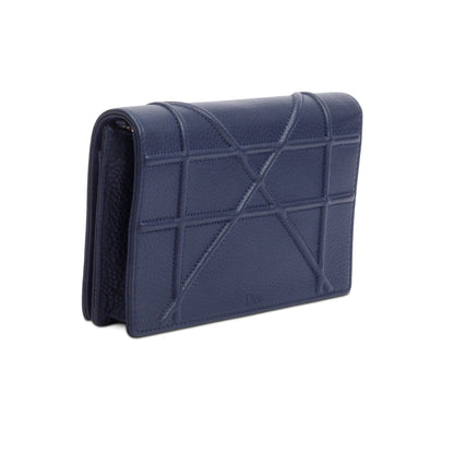 Christian Dior Blue Grained Calfskin Diorama Wallet on Chain