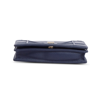 Christian Dior Blue Grained Calfskin Diorama Wallet on Chain