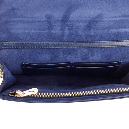 Christian Dior Blue Grained Calfskin Diorama Wallet on Chain
