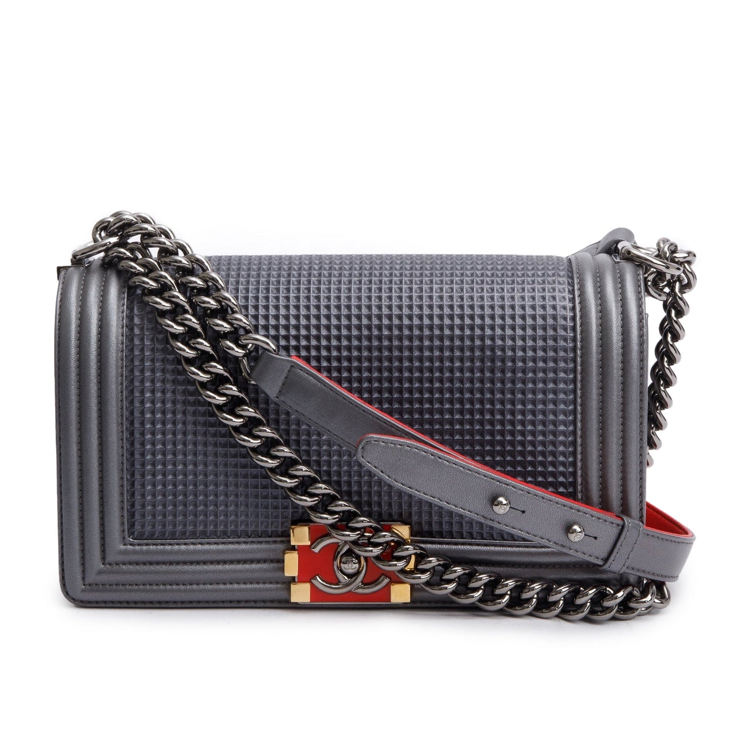 Chanel Grey Lambskin Leather Medium Cube Boy Bag