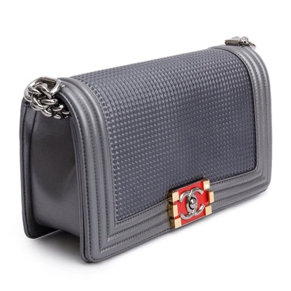 Chanel Grey Lambskin Leather Medium Cube Boy Bag