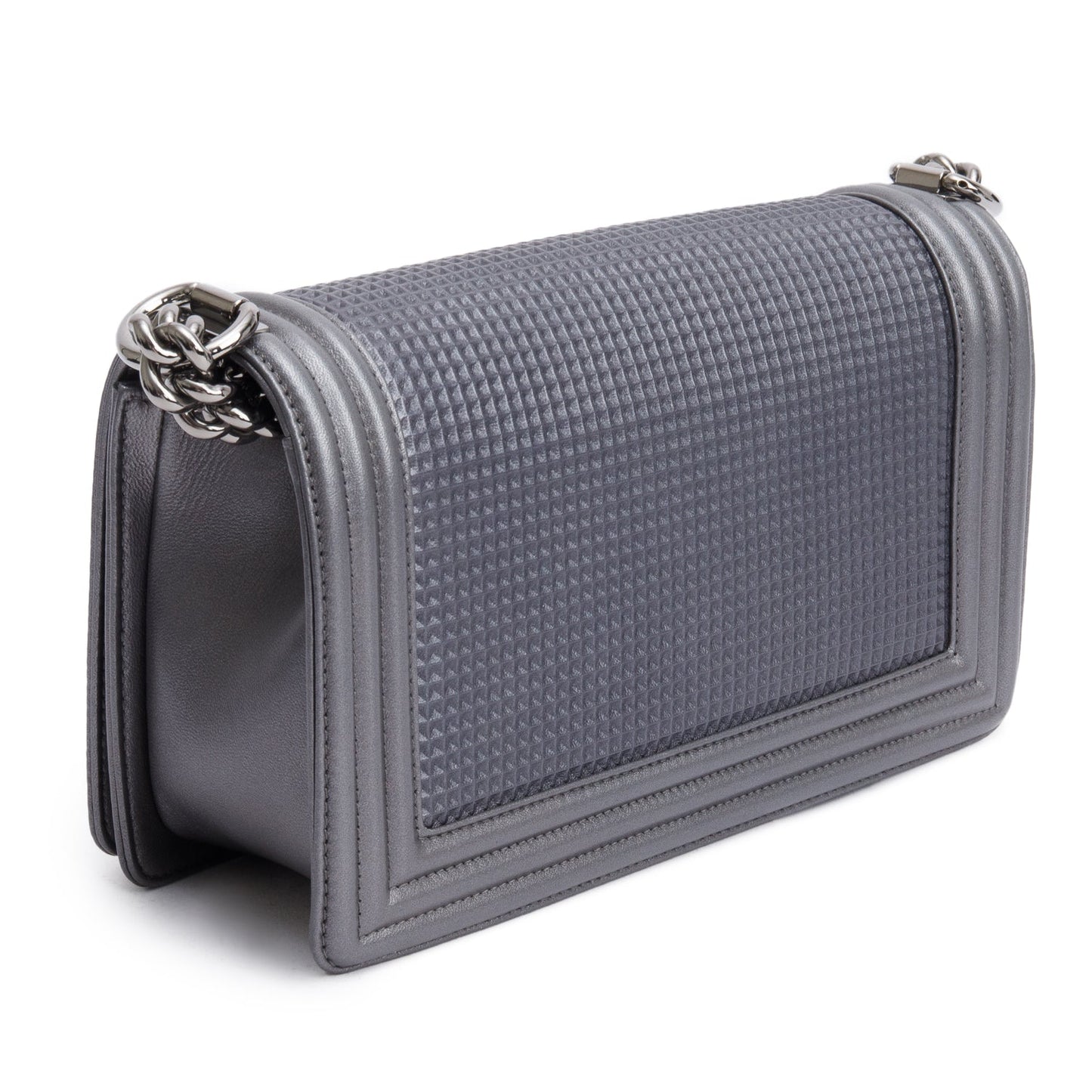 Chanel Grey Lambskin Leather Medium Cube Boy Bag