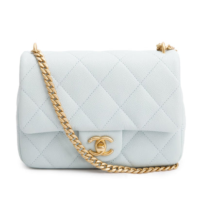Chanel Light Blue Quilted Caviar Leather Sweetheart Square Mini Flap Bag