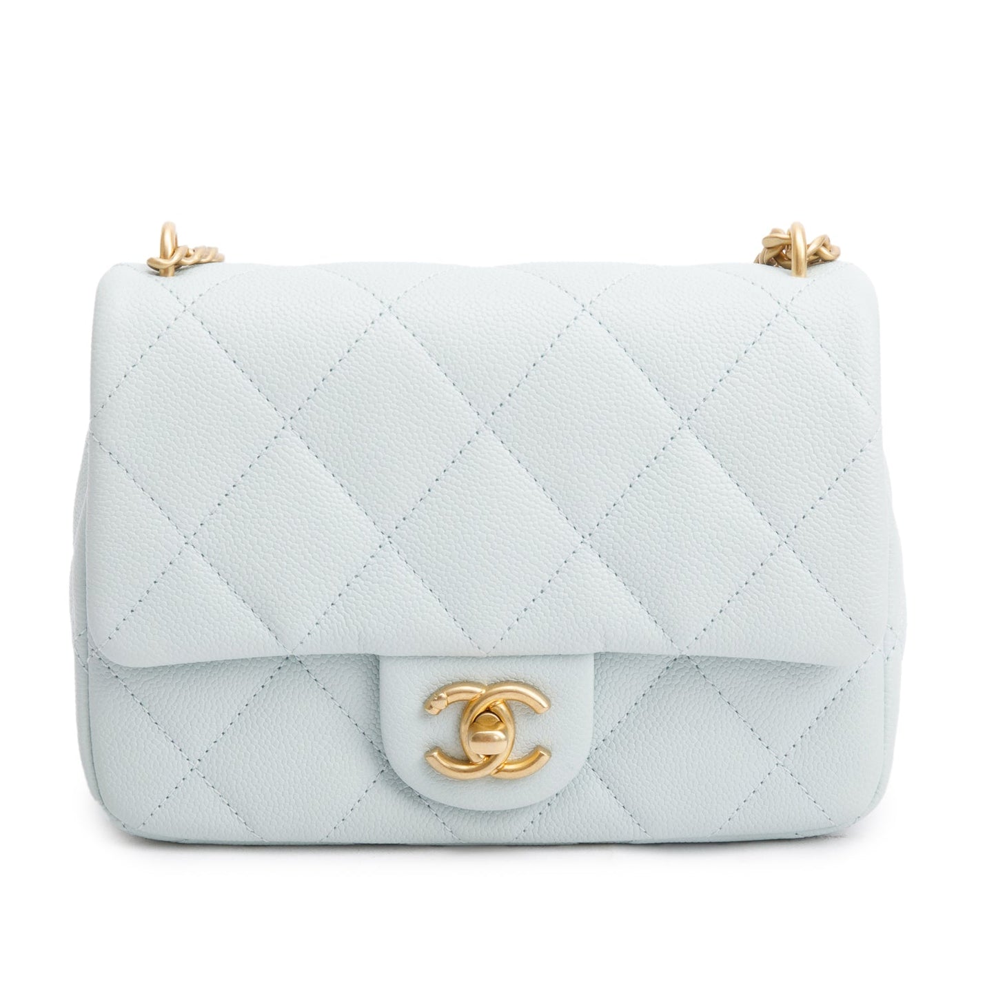 Chanel Light Blue Quilted Caviar Leather Sweetheart Square Mini Flap Bag