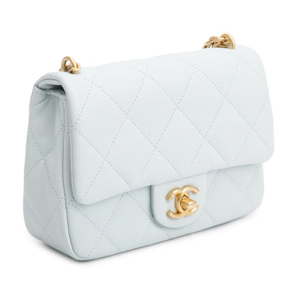 Chanel Light Blue Quilted Caviar Leather Sweetheart Square Mini Flap Bag