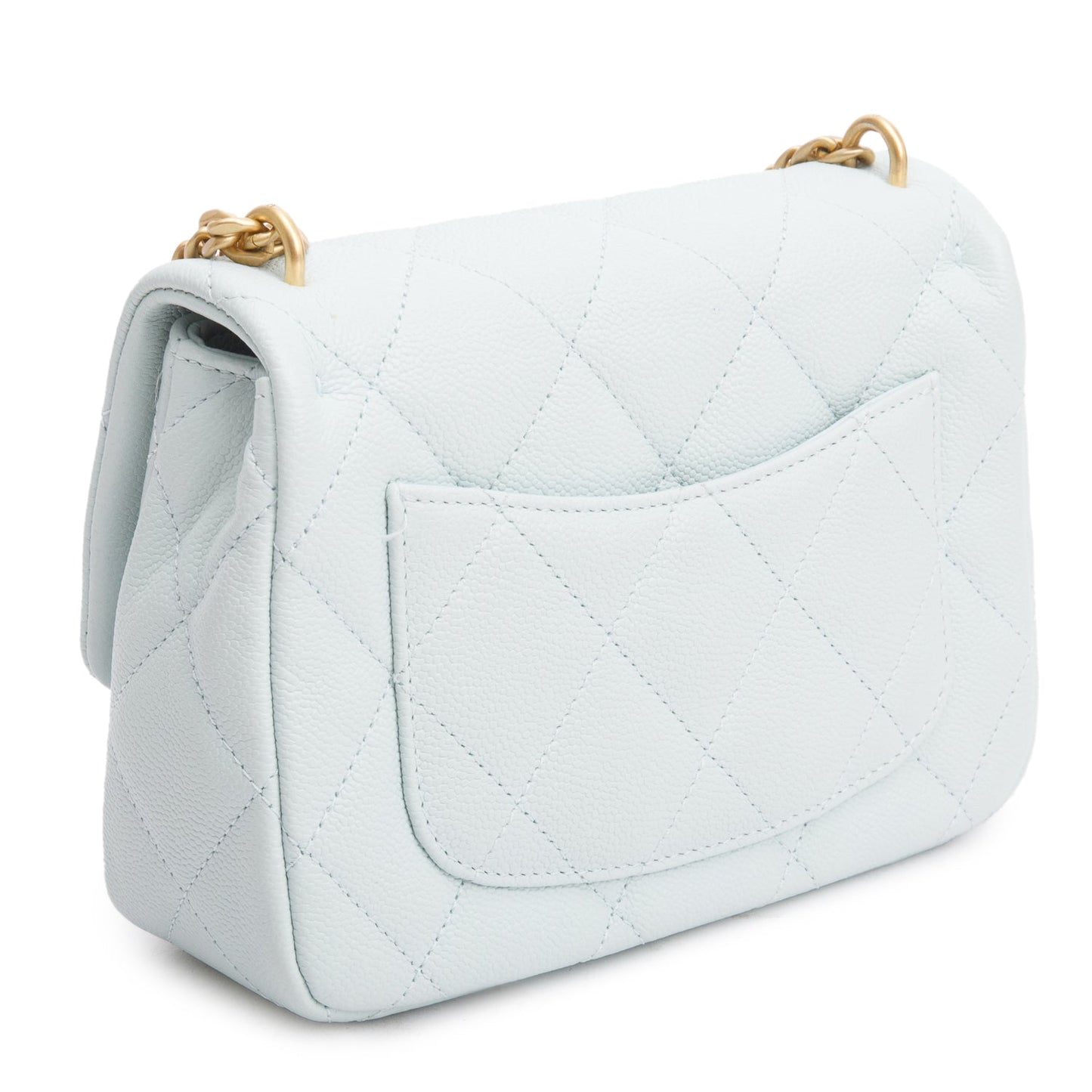 Chanel Light Blue Quilted Caviar Leather Sweetheart Square Mini Flap Bag