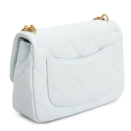 Chanel Light Blue Quilted Caviar Leather Sweetheart Square Mini Flap Bag