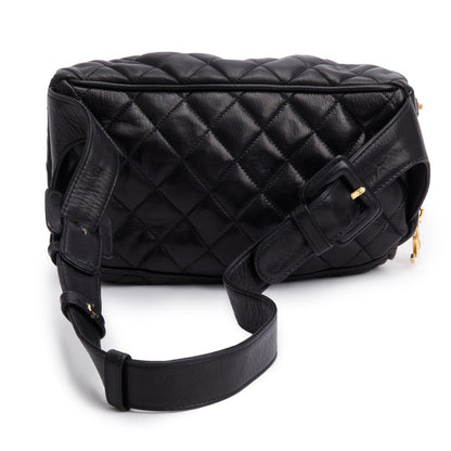 Chanel Vintage Black Quilted Lambskin Leather CC Waist Bag