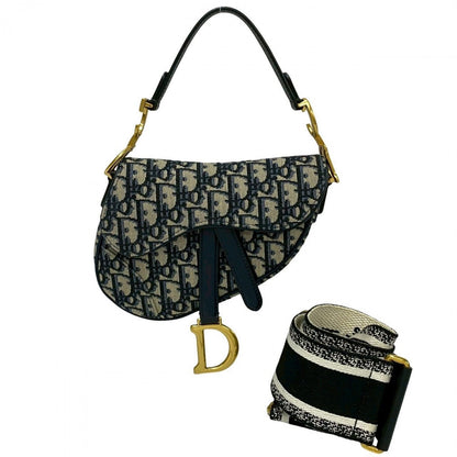 Dior Shoulder Bag Leather, Canvas Navy Trotter Pattern Oblique Saddle bag Women