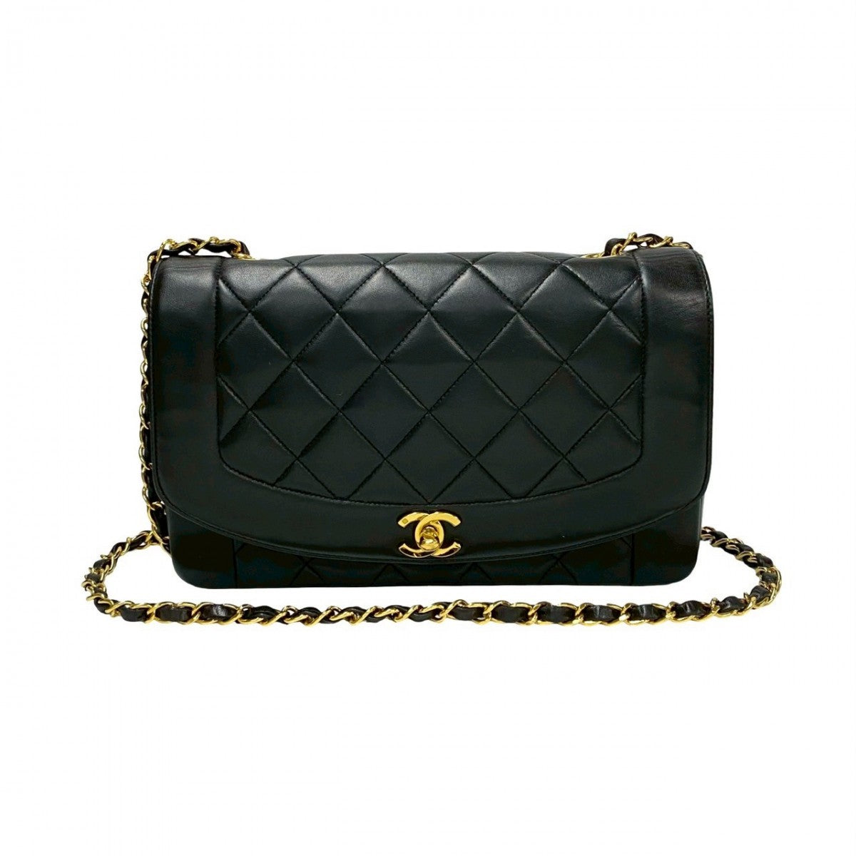 CHANEL Shoulder Bag lambskin black COCO Mark Matrasse Diana flap Women