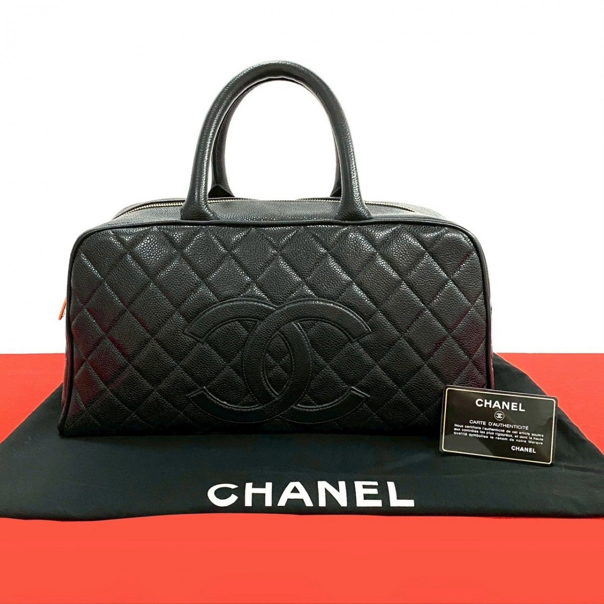 CHANEL Boston Duffel bag Matt caviar skin black COCO Mark Matrasse Women