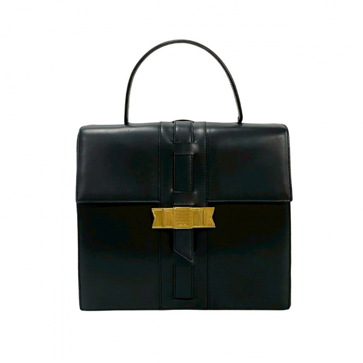 CELINE Handbag leather black logo ribbon Metal Women