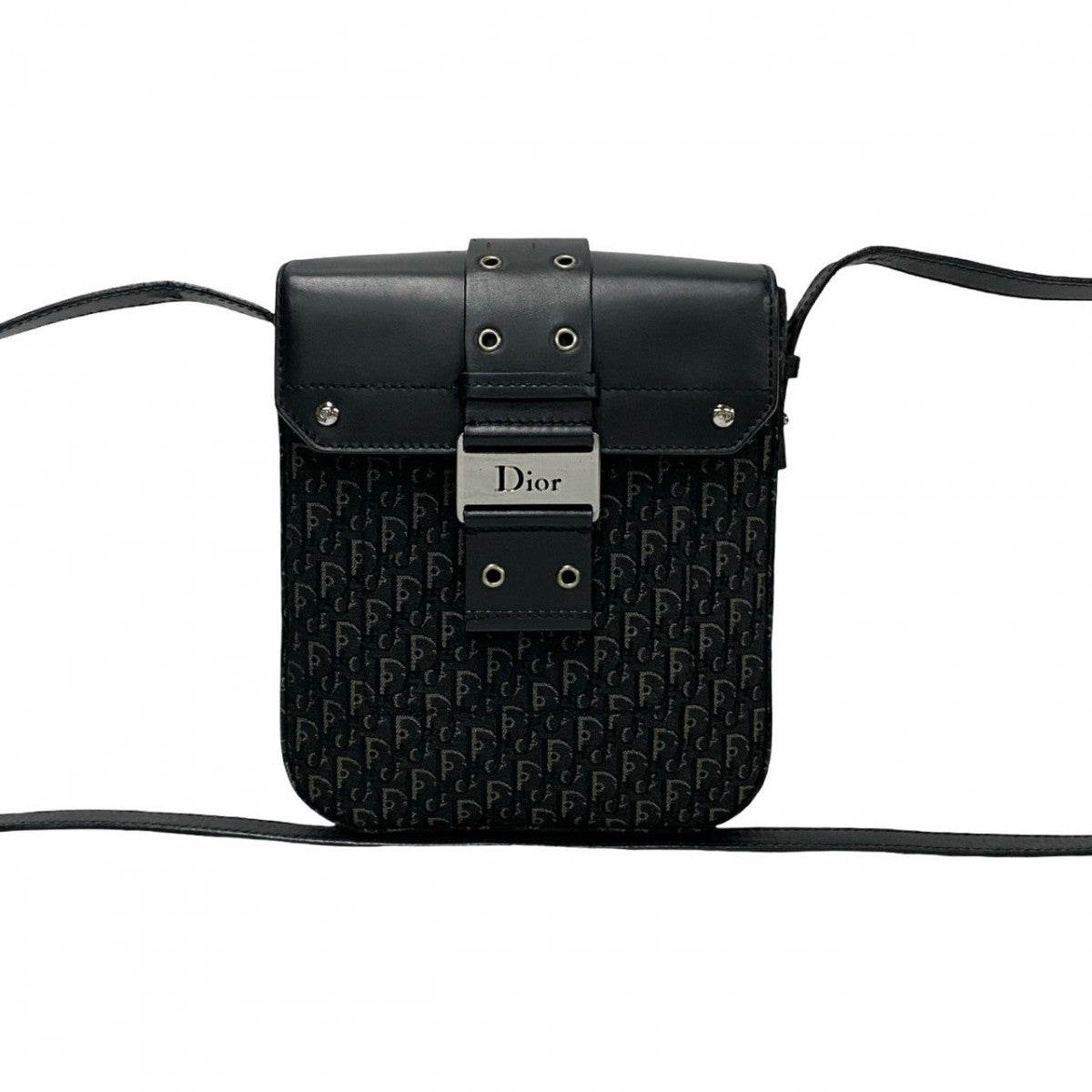 Dior Shoulder Bag Leather, Canvas black Trotter Pattern logo Metal Street chic mens