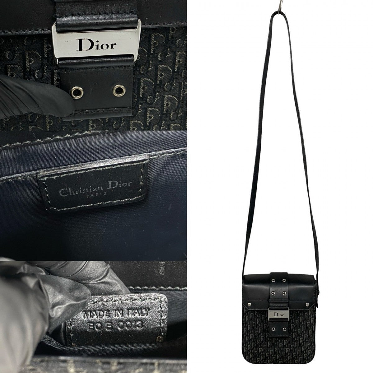 Dior Shoulder Bag Leather, Canvas black Trotter Pattern logo Metal Street chic mens